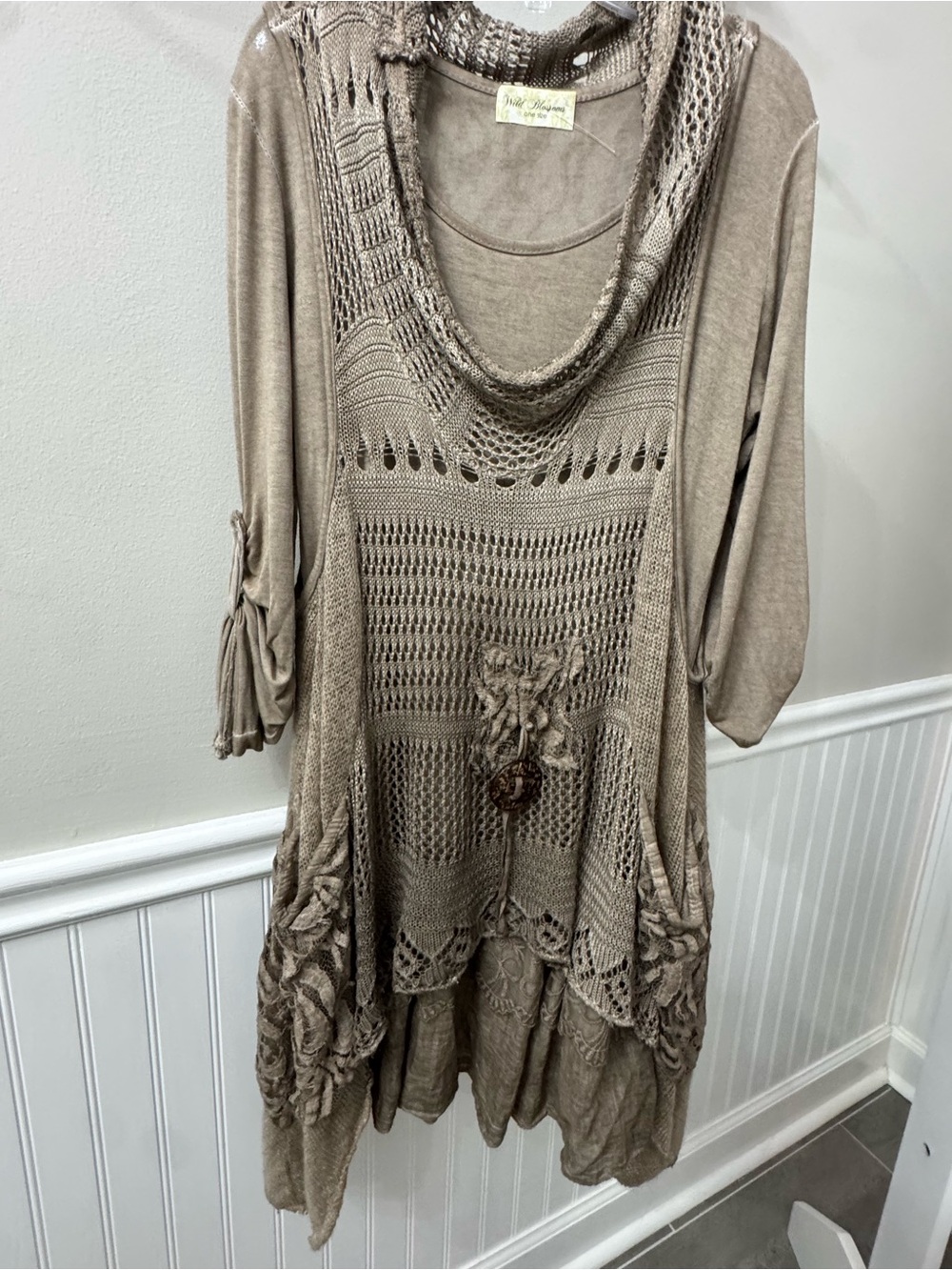 🌿 Wild Blossoms Boho Crochet Layered Tunic Duster — One Size